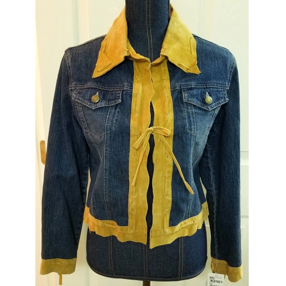 ✅#51C NWT Luii jean jacket lind animal print trim S